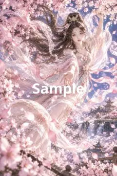 桜舞う天女 デジタルアート イラスト ポストカード