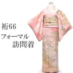 訪問着 着物 金彩加工 手染め 淡ピンク 鴛鴦 雲 裄66 Ｌ 中古 sn682