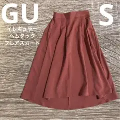 GU ジーユー イレギュラーヘムタックフレアスカート オレンジ S