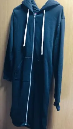 ダークグレー フルジップ ロングパーカー