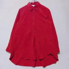 オンラブオフ 七分袖 比翼 シャツ チュニック (M) ドレープ レッド