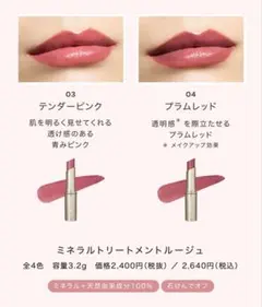 オンリーミネラル ミネラルトリートメントルージュ テンダーピンク プラムレッドのサムネイル