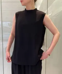 日本製【theory】ノースリーブモックネックブラウス　黒　S