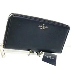 kate spade 長財布 黒 レザー ラウンドジップ 財布 ケイトスペード
