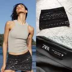 定価¥6500 ZARA ビーズ装飾 ブラックミニスカート Mサイズ