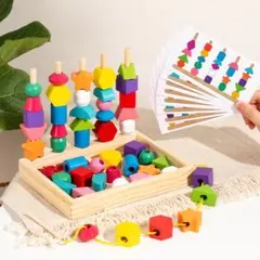 モンテッソーリ　棒とおし　紐通し　知育玩具　木製　絵合わせ　保育園　子どものサムネイル