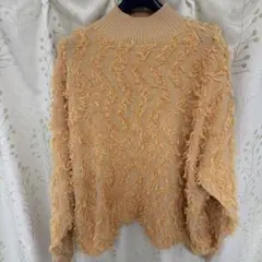 Ray BEAMS フリンジ ジャガード ニット オレンジ ハイネック