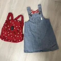 ミニー　ジャンパースカート　リュック　110 ミニーマウス　フタフタ　しまむら