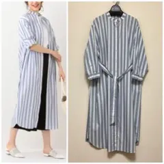 大きいサイズ クミキョク カラーストライプシャツワンピース(23区ICB自由区)