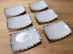 【昭和レトロ 】刷毛目風 和食器　角皿　焼物　刺身　6枚のサムネイル