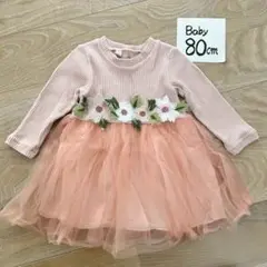 花柄刺繍付き チュールドレス 80cm ワンピース ピンク 韓国子供服