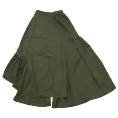 rienda アシンメトリーフレアスカート カーキ S 綿100% ロング丈