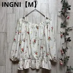 イング　花柄七分袖トップス オフショルダー　調整可能ストラップ付き【M】