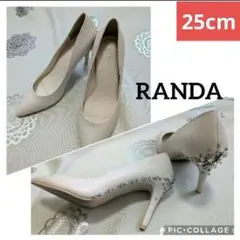 RANDA　ビジュー装飾 クリーム　ベージュ ハイヒールパンプス　LL 25cm