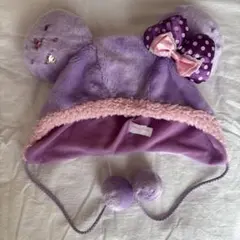 ミニーマウス　ファンキャップ　紫色 ビジュー付き