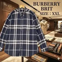 【超大きいサイズ】バーバリーブリット ノバチェック 長袖シャツ ネイビー XXLのサムネイル