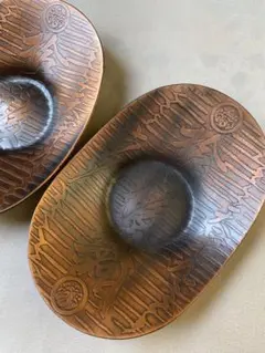 青銅製茶托 5枚セット 鶴の鳥彫金模様 木箱入り 青銅製茶托 5枚セット 鶴の鳥彫金模様 木箱入り 青銅製茶托