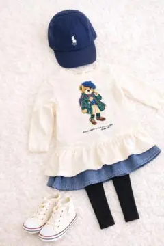 人気美品　ポロラルフローレン ポロベアガール フリルチュニック80