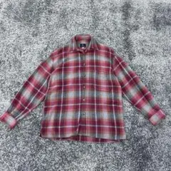 イタリア製 ネルシャツ チェックシャツ 赤 グレー 秋冬 古着 メンズ　アメカジ