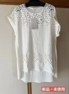 ザラZARA 刺繍デザイン ホワイト 半袖白Tシャツ M 新品のサムネイル