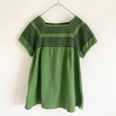 grin グリン エスニック調刺繍スクエアネックブラウス グリーン リネン混 麻のサムネイル