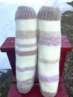 手編みレッグウォーマー　 春待ち色　柔らかい