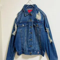 GUESS デニムジャケット ジージャン　ダメージ　インディゴ　ゲス　デニム