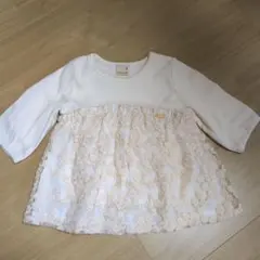 petit main 花刺しゅうチュールドッキングT (6分袖)