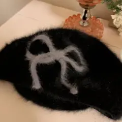 お値下げ　黒　リボンモチーフ　ベレー帽