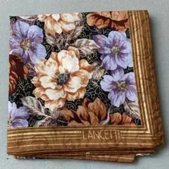【未使用】LANCETTI 大判ハンカチ 花柄 ブラウン パープルのサムネイル