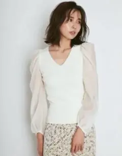 【美品】SNIDEL アイボリー Vネックニット パフスリリブニットプルオーバー