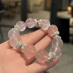 【極美品】天然マダガスカル産ローズクォーツ　ブレスレット　大玉　パワーストーン