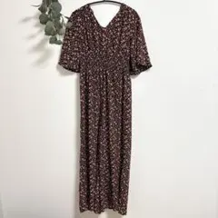 美品✨花柄 オールインワン ワイドパンツ シャーリング フレア ワンピース