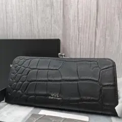 未使用級　M.U.L. 長財布 がま口 クロコ型押し ブラックのサムネイル
