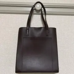 ダークブラウン フェイクレザー スクエアトートバッグ ハンドバック