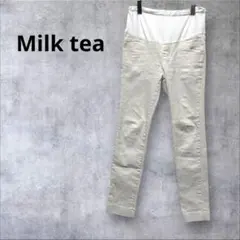 【ミルクティー】 マタニティパンツ スキニー ストレッチ コットン 白　L