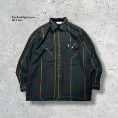 希少90s古着PolobyRalphLaurenラルフウールシャツオレンジロゴ