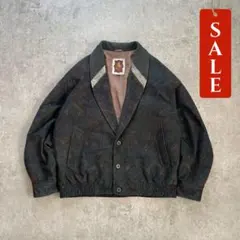 総柄ブルゾンジャケット 深緑 短丈 幾何学柄 モード ヴィンテージ古着