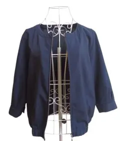 ✿GLACIER／ノーカラージャケット ネイビー✿Lサイズ　七分袖