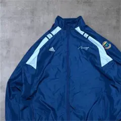 00s アディダスadidasナイロントラックジャケット2XLネイビー刺繍ロゴ
