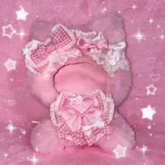♡ 16cm ぬい服 おすわり ピンクふりるねこ ギンガム にじぬい ♡のサムネイル