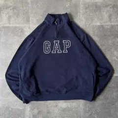 00s OLD GAP 刺繍ロゴスウェット 紺 3XL A384 ハーフジップ