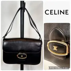CELINE ワンショルダーバッグ トリオンフ金具 ブラック レザー ロゴ