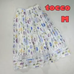 【tocco】プリーツスカート　裾レース　花柄　白　レディースM トッコ