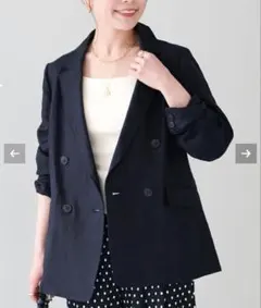 《新品24SS》SIMPLICITE フレンチリネンテーラードジャケット 紺 Fのサムネイル