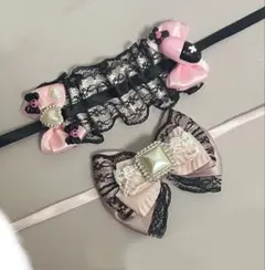 ぬい服　ヘッドドレス　10cm ピンク　黒　リボン　ドクロ　カプセル　地雷系