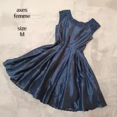 アクシーズファム フレアワンピース ひざ丈 レース ネイビー M 結婚式 二次会