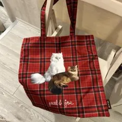 PAUL & JOE トートバッグ 赤 チェック 猫