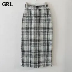 【グレイル】　ツイード　チェック柄　タイトスカート　L　ウエストゴム　ロング丈
