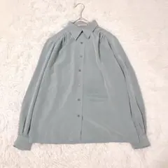 コルディア 長袖 ギャザー シャツ M ブルー レギュラーカラー フロントボタン